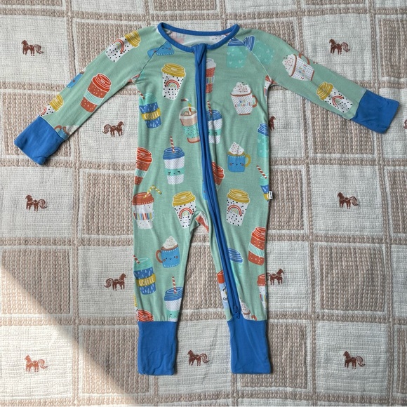 Little Sleepies “Love You A Latte” Zippy in Aqua 0-3 - Picture 1 of 4